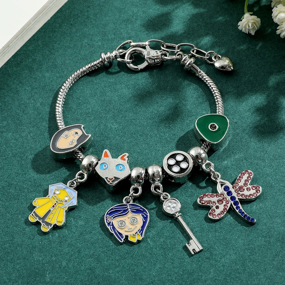 Coraline and the Secret Door Charms Bracelets Women Halloween Christmas Jewelry Fashion Gothic Hand Chains Girls Anime Bangles