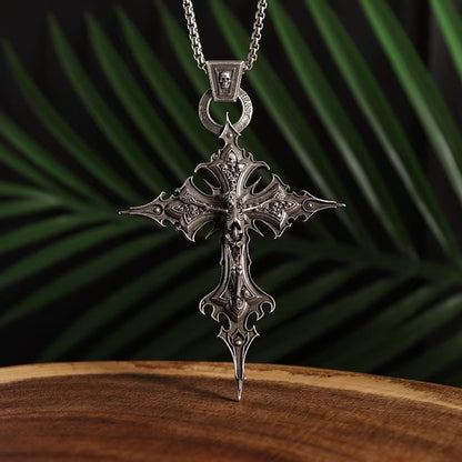 Gothic Crucifixion Skull Cross Pendant Necklace Catholic Prayer Jewelry for Men and Women Punk Trendy Jewelry