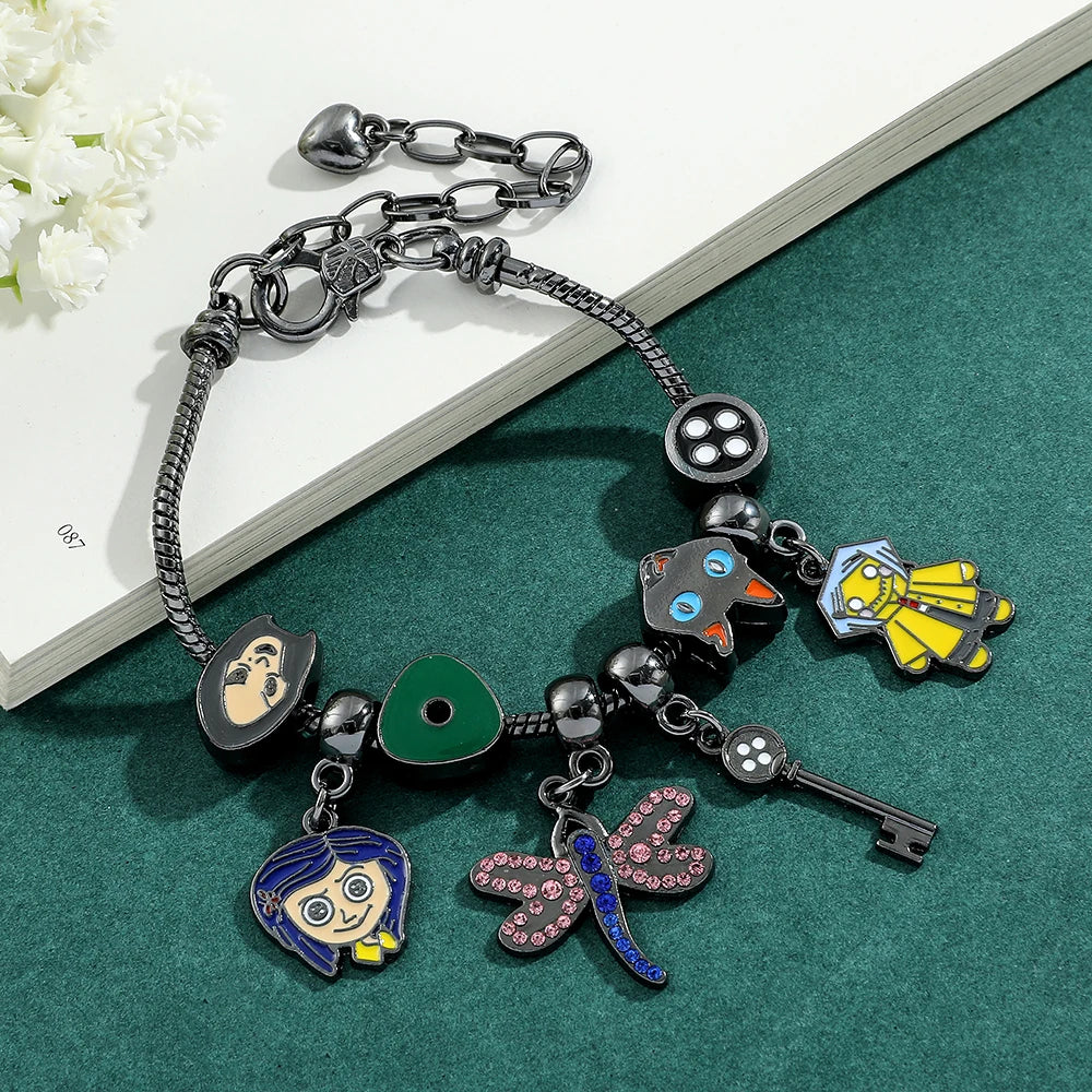 Coraline and the Secret Door Charms Bracelets Women Halloween Christmas Jewelry Fashion Gothic Hand Chains Girls Anime Bangles