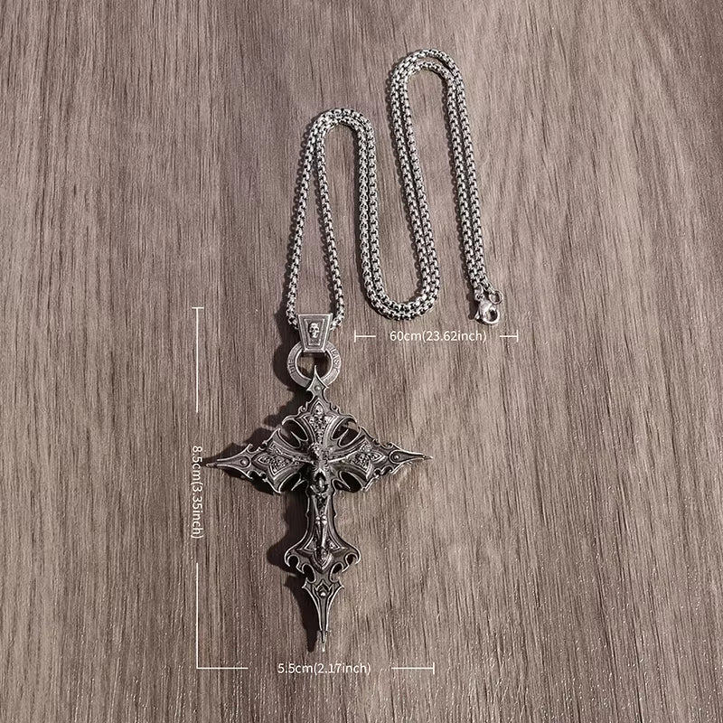 Gothic Crucifixion Skull Cross Pendant Necklace Catholic Prayer Jewelry for Men and Women Punk Trendy Jewelry