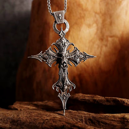 Gothic Crucifixion Skull Cross Pendant Necklace Catholic Prayer Jewelry for Men and Women Punk Trendy Jewelry